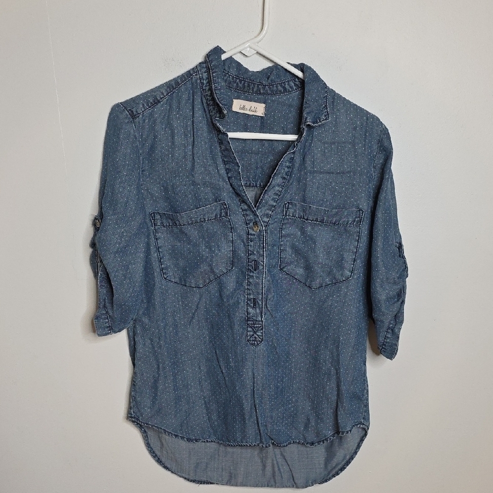 Bella Dahl Blue Polka Dot Tencel Shirt Sz Small